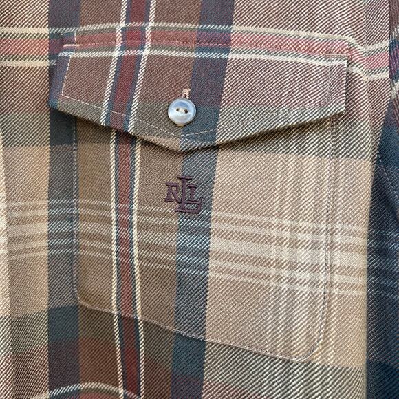 Vintage Ralph Lauren RLL Plaid Brown Button Down Shirt Small Worsted Wool - Picture 5 of 10